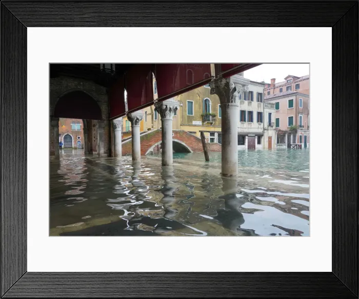 Framed Print : Rialto fish market during the high tide in Venice, November 2019, Venice, UNESCO World Framed Print : Rialto fish market during the high tide in Venice, November 2019, Venice, UNESCO World