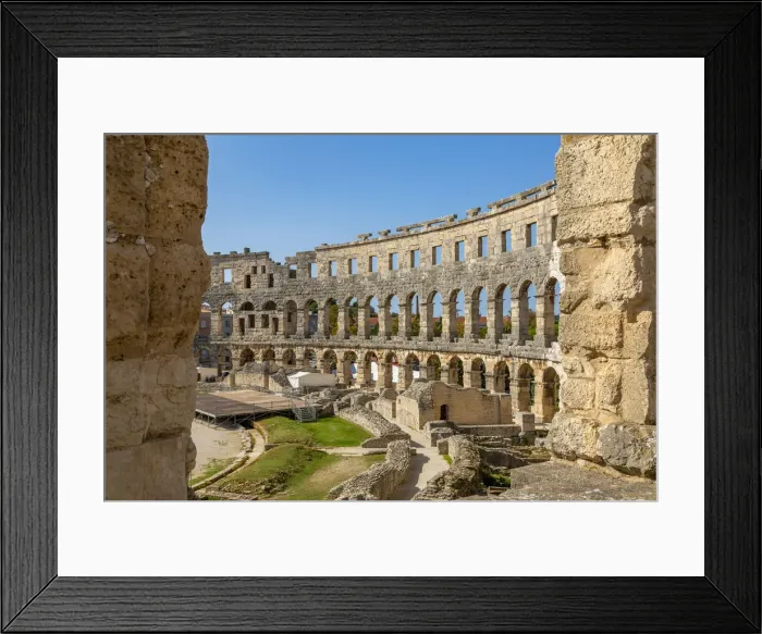 Framed Print : View of the Roman Amphitheatre against blue sky, Pula, Istria County, Croatia, Adriatic Framed Print : View of the Roman Amphitheatre against blue sky, Pula, Istria County, Croatia, Adriatic