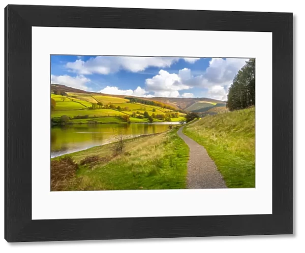 View of autumn colours at Ladybower Reservoir, Derbyshire, Peak District National Park