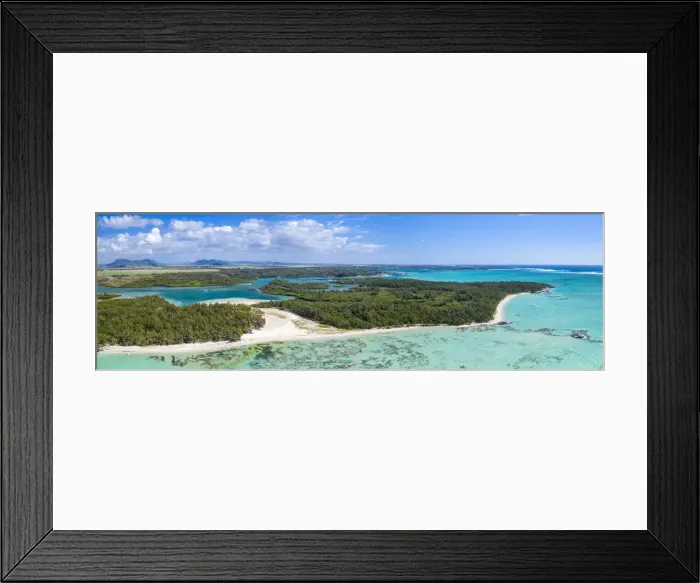 Framed Print : Aerial by drone of white sand beach and turquoise tropical lagoon, Ile Aux Cerfs, Flacq Framed Print : Aerial by drone of white sand beach and turquoise tropical lagoon, Ile Aux Cerfs, Flacq