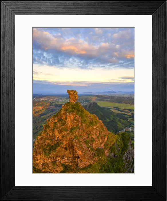 Framed Print : Le Pouce mountain and Pieter Both at sunset, aerial view, Moka Range, Port Louis Framed Print : Le Pouce mountain and Pieter Both at sunset, aerial view, Moka Range, Port Louis