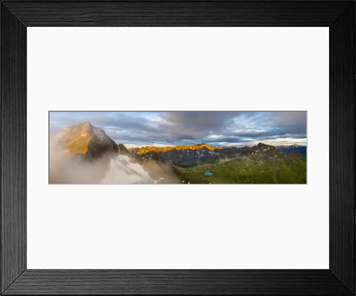 Framed Print : Aerial panoramic of Corno dei Tre Signori and Gavia Pass at dawn, Valtellina, Sondrio Framed Print : Aerial panoramic of Corno dei Tre Signori and Gavia Pass at dawn, Valtellina, Sondrio