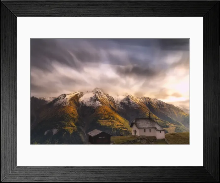 Framed Print : Fairy tale landscape during the autumn sunset over Bettmeralp, canton of Valais, Swiss Framed Print : Fairy tale landscape during the autumn sunset over Bettmeralp, canton of Valais, Swiss