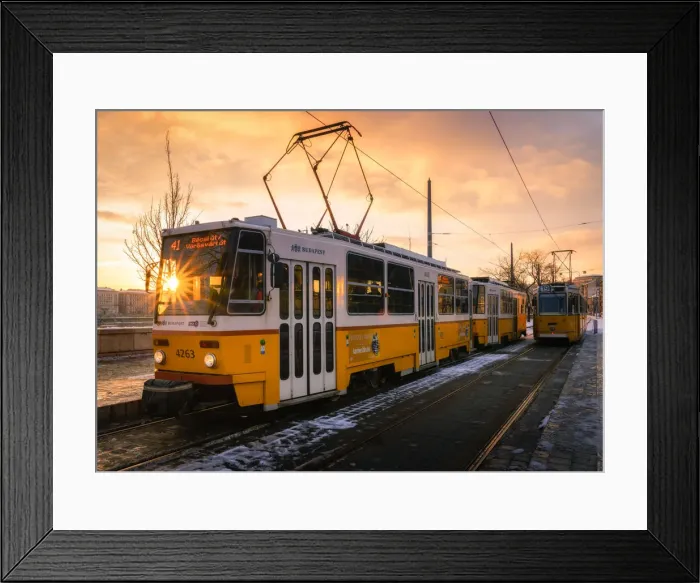 Framed Print : Budapest tram at sunrise, Budapest, Hungary, Europe Framed Print : Budapest tram at sunrise, Budapest, Hungary, Europe