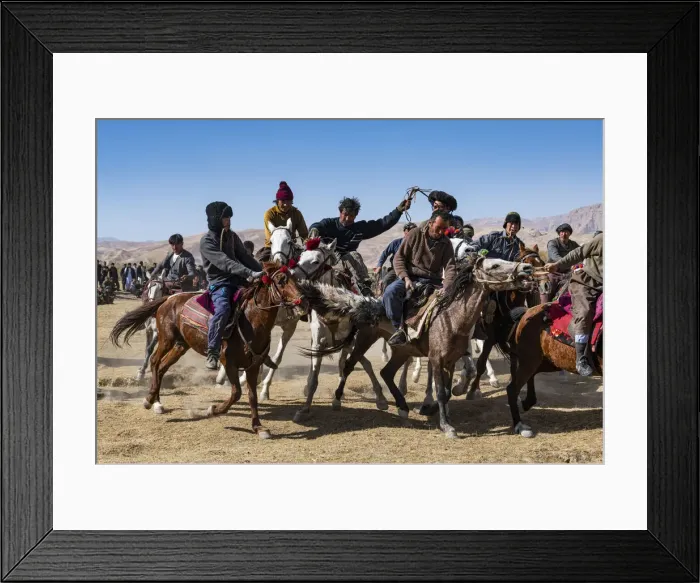 Framed Print : Men practising a traditional Buzkashi game, Yaklawang, Afghanistan, Asia Framed Print : Men practising a traditional Buzkashi game, Yaklawang, Afghanistan, Asia
