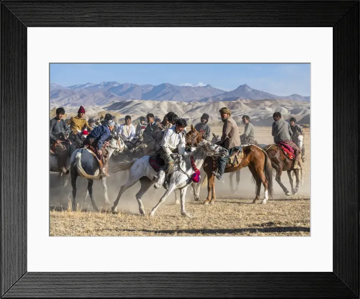 Framed Print : Men practising a traditional Buzkashi game, Yaklawang, Afghanistan, Asia Framed Print : Men practising a traditional Buzkashi game, Yaklawang, Afghanistan, Asia