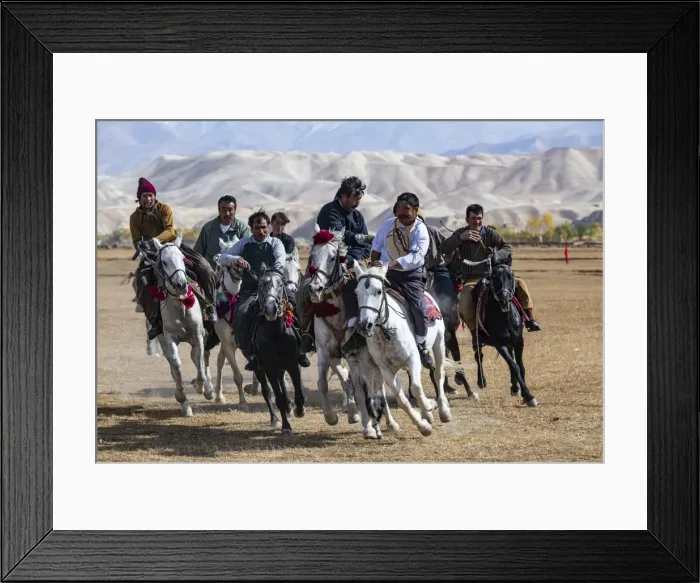 Framed Print : Men practising a traditional Buzkashi game, Yaklawang, Afghanistan, Asia Framed Print : Men practising a traditional Buzkashi game, Yaklawang, Afghanistan, Asia