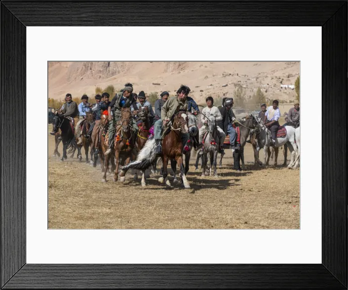Framed Print : Men practising a traditional Buzkashi game, Yaklawang, Afghanistan, Asia Framed Print : Men practising a traditional Buzkashi game, Yaklawang, Afghanistan, Asia