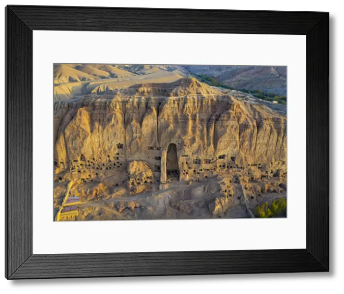 Framed Print : Aerial by drone of the site of the great Buddhas in Bamyan (Bamiyan), taken in 2019 Framed Print : Aerial by drone of the site of the great Buddhas in Bamyan (Bamiyan), taken in 2019