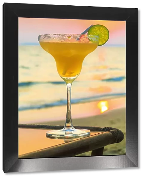 Margharita cocktail (tequila, triple sec and lime) at sunset, Otres Beach, Sihanoukville