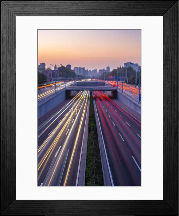 Framed Print : Traffic trail lights on major road near Beijing Zoo at dusk, Beijing, People s Framed Print : Traffic trail lights on major road near Beijing Zoo at dusk, Beijing, People s