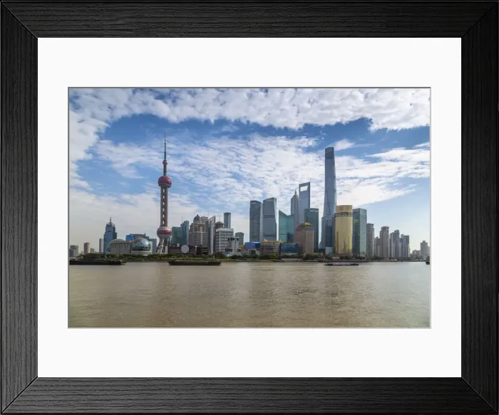 Framed Print : View of Pudong Skyline and Huangpu River from the Bund, Shanghai, China, Asia Framed Print : View of Pudong Skyline and Huangpu River from the Bund, Shanghai, China, Asia