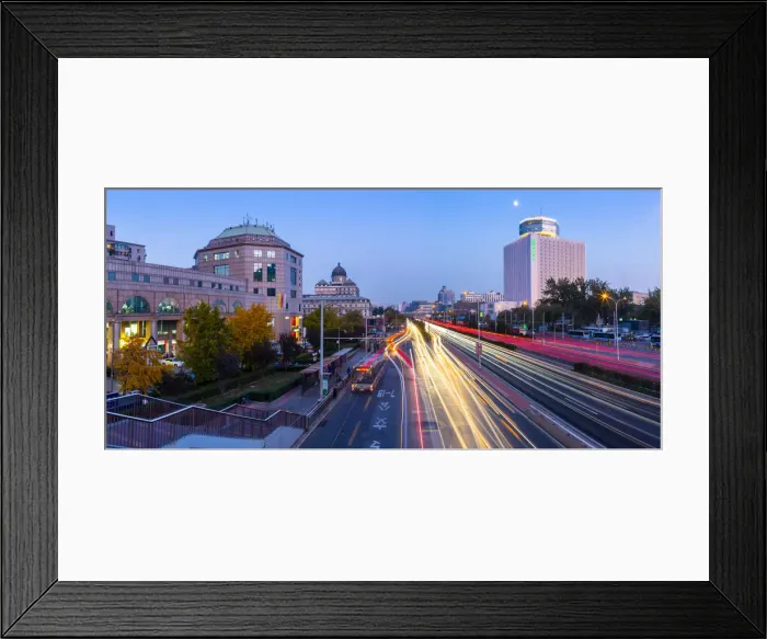 Framed Print : Traffic trail lights on major road near Beijing Zoo at dusk, Beijing, People s Framed Print : Traffic trail lights on major road near Beijing Zoo at dusk, Beijing, People s