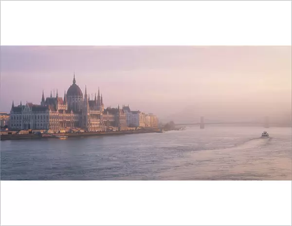 The Hungarian Parliament at sunset, Danube River, UNESCO World Heritage Site, Budapest