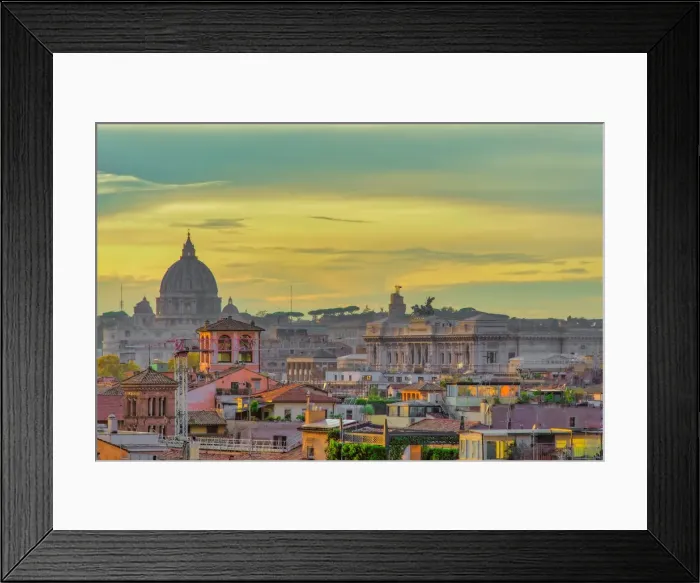 Framed Print : Rooftops landscape panorama with traditional low-rise buildings and St Framed Print : Rooftops landscape panorama with traditional low-rise buildings and St