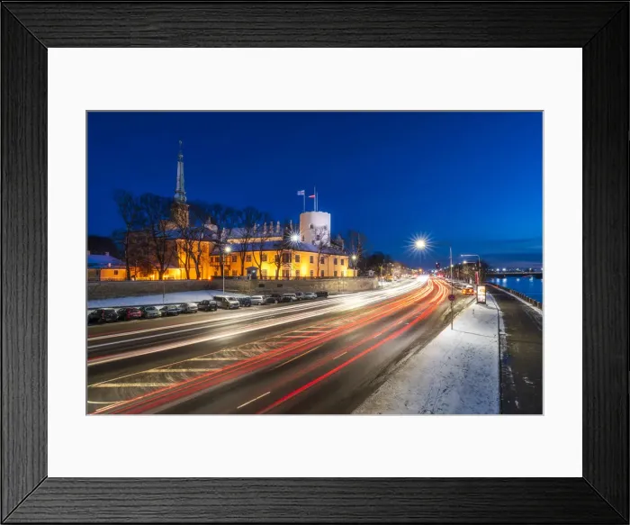 Framed Print : Rigas skyline and President Castle at night in winter, Old Town, UNESCO World Framed Print : Rigas skyline and President Castle at night in winter, Old Town, UNESCO World