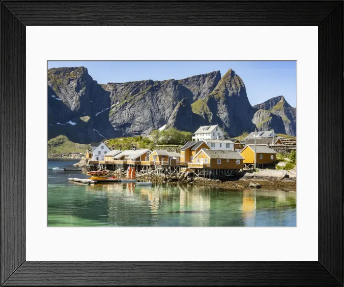 Framed Print : Fishing village on Reinefjorden, Saknesoya, Lofoten Islands, Norway, Scandinavia, Europe Framed Print : Fishing village on Reinefjorden, Saknesoya, Lofoten Islands, Norway, Scandinavia, Europe