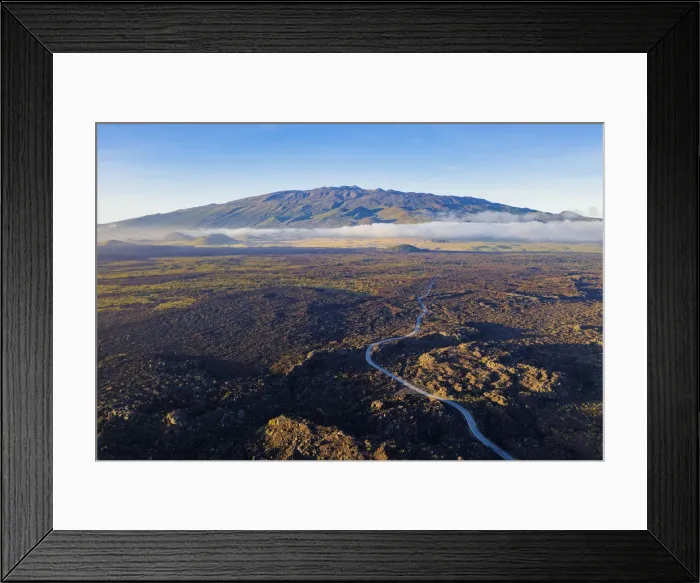 Framed Print : Aerial view of volcanic landscape and Mauna Kea, 4207m, Big Island, Hawaii Framed Print : Aerial view of volcanic landscape and Mauna Kea, 4207m, Big Island, Hawaii