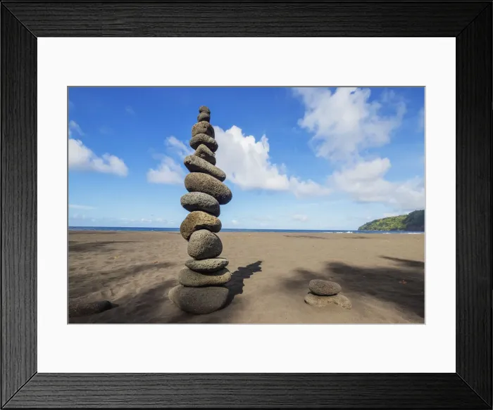 Framed Print : Waipio valley north shore, rocks stacked on the beach, Big Island, Hawaii Framed Print : Waipio valley north shore, rocks stacked on the beach, Big Island, Hawaii