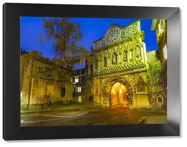 View of The Ethelbert Gate at dusk, Norwich, Norfolk, East Anglia, England