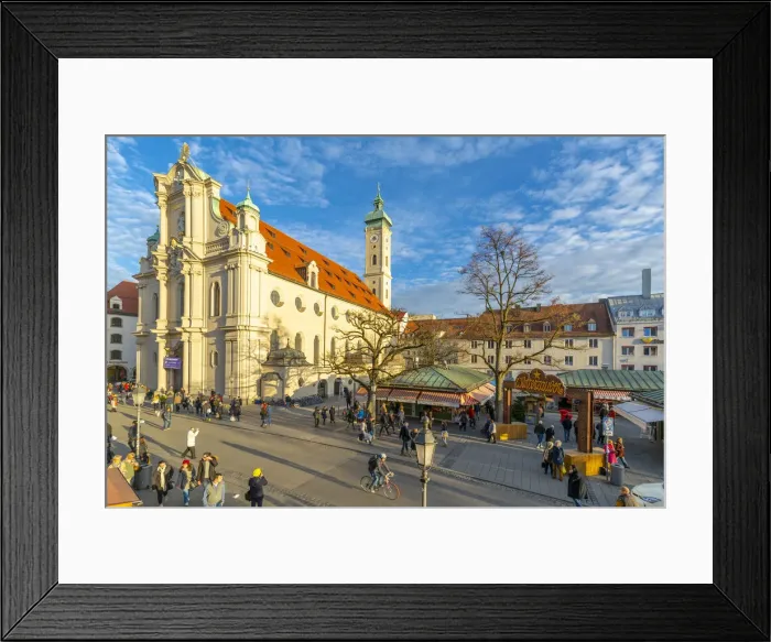 Framed Print : View of market and Heiliggeistkirche Church clock tower, Munich, Bavaria, Germany, Europe Framed Print : View of market and Heiliggeistkirche Church clock tower, Munich, Bavaria, Germany, Europe