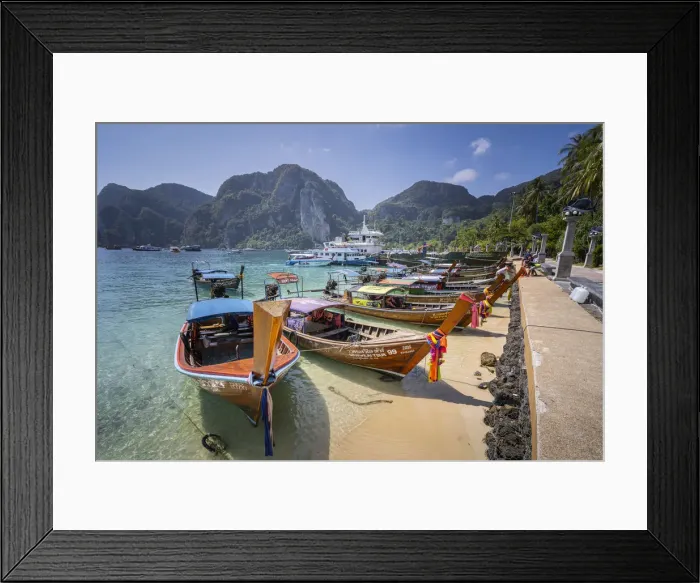 Framed Print : Maya Bay with long-tail boats, Phi Phi Lay Island, Krabi Province, Thailand Framed Print : Maya Bay with long-tail boats, Phi Phi Lay Island, Krabi Province, Thailand