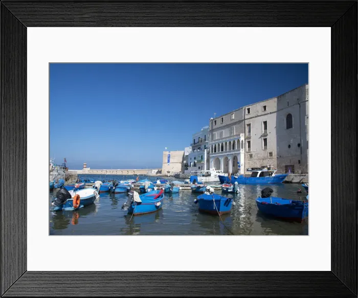 Framed Print : Colourful wooden boats in the harbour in Monopoli, Puglia, Italy, Europe
