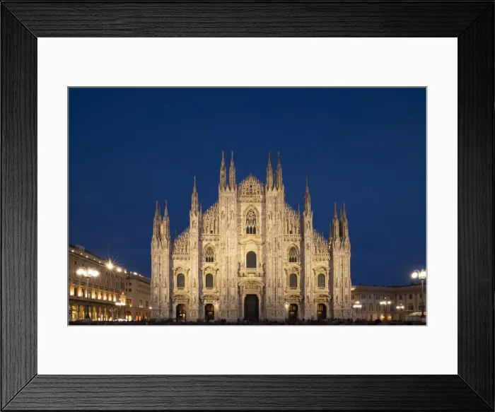 Framed Print : Gothic spires on the facade of the Milan Cathedral in the Piazza del Duomo at dusk, Milan Framed Print : Gothic spires on the facade of the Milan Cathedral in the Piazza del Duomo at dusk, Milan