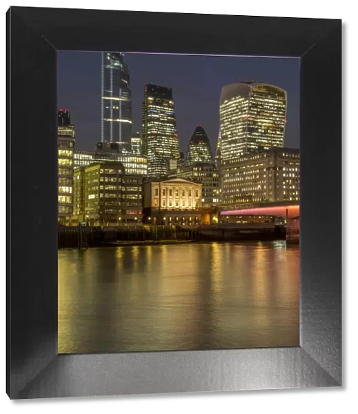 Cityscape with complete 22 Bishopsgate Tower and London Bridge dusk, London, England