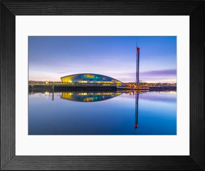 Framed Print : The Science Museum and Glasgow Tower at dusk, River Clyde, Glasgow, Scotland Framed Print : The Science Museum and Glasgow Tower at dusk, River Clyde, Glasgow, Scotland