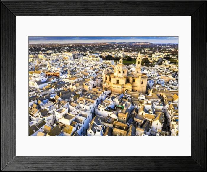 Framed Print : Aerial view of Locorotondo church at sunset, Locorotondo, Apulia, Italy, Europe Framed Print : Aerial view of Locorotondo church at sunset, Locorotondo, Apulia, Italy, Europe