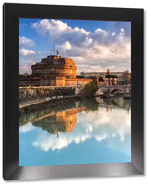 Panoramic of Castel Sant Angelo and River Tiber at sunrise
