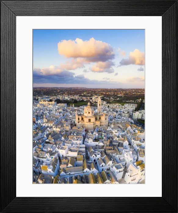 Framed Print : Aerial view of Locorotondo village at sunset, Locorotondo, Apulia, Italy, Europe Framed Print : Aerial view of Locorotondo village at sunset, Locorotondo, Apulia, Italy, Europe