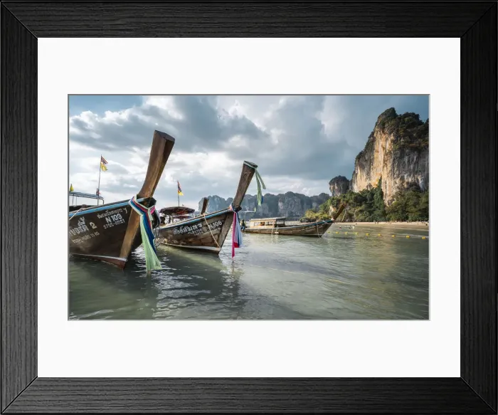Framed Print : Long tail boats on Railay beach in Railay, Ao Nang, Krabi Province, Thailand Framed Print : Long tail boats on Railay beach in Railay, Ao Nang, Krabi Province, Thailand