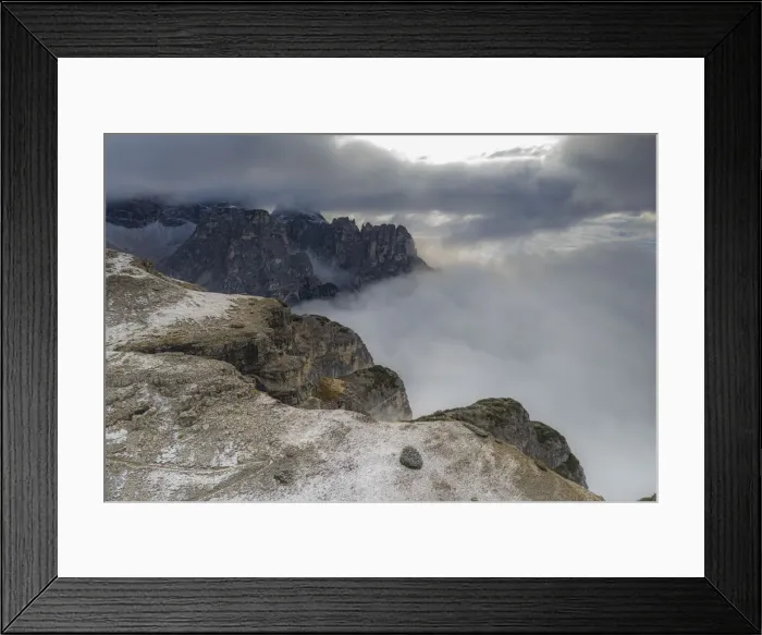 Framed Print : Croda dei Toni mountain and Auronzo Valley in a sea of clouds, Sesto Dolomites Framed Print : Croda dei Toni mountain and Auronzo Valley in a sea of clouds, Sesto Dolomites