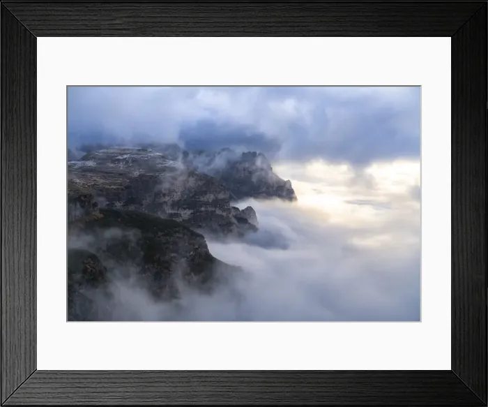 Framed Print : Sunlight over Croda dei Toni through the autumn fog covering Auronzo Valley Framed Print : Sunlight over Croda dei Toni through the autumn fog covering Auronzo Valley