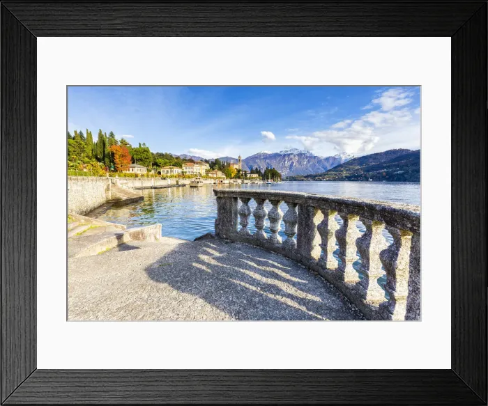 Framed Print : Lakeshore terrace with view of the village of Tremezzo, Lake Como, Lombardy Framed Print : Lakeshore terrace with view of the village of Tremezzo, Lake Como, Lombardy