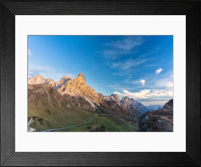 Framed Print : Autumn colors at Rolle Pass with Cimon della Pala in background, Pale di San Martino Framed Print : Autumn colors at Rolle Pass with Cimon della Pala in background, Pale di San Martino