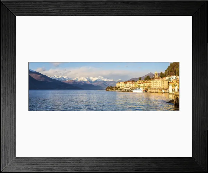 Framed Print : Panoramic view of Bellagio with snowcapped mountains in the background, Lake Como Framed Print : Panoramic view of Bellagio with snowcapped mountains in the background, Lake Como