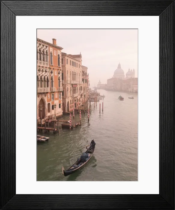 Framed Print : Beautiful Grand Canal, winter fog, gondola, Basilica Santa Maria della Salute, Venice Framed Print : Beautiful Grand Canal, winter fog, gondola, Basilica Santa Maria della Salute, Venice