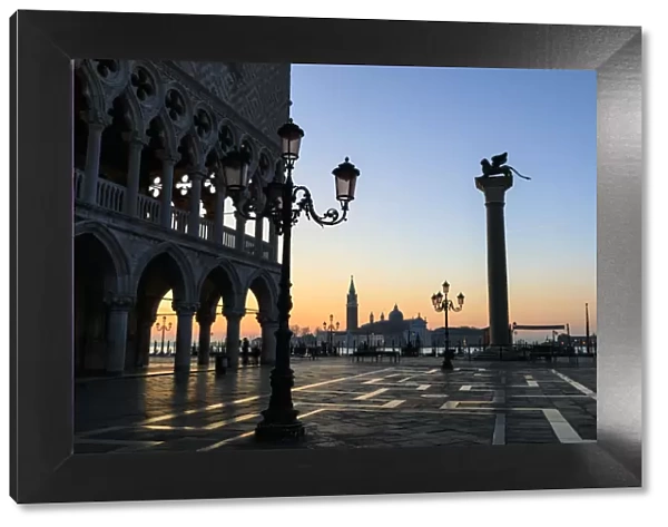 Blue hour, before sunrise in winter, Doges Palace, Piazzetta San Marco, Venice
