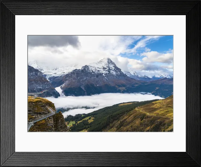 Framed Print : People admiring Mount Eiger from First Cliff Walk elevated walkway, Grindelwald Framed Print : People admiring Mount Eiger from First Cliff Walk elevated walkway, Grindelwald