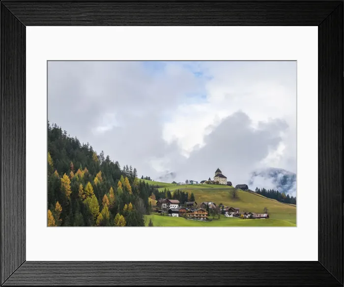 Framed Print : Ciastel de Tor surrounded by woods in autumn, San Martino in Badia, Val Badia, Dolomites Framed Print : Ciastel de Tor surrounded by woods in autumn, San Martino in Badia, Val Badia, Dolomites