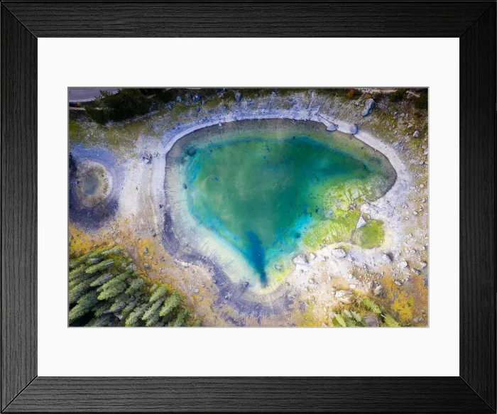 Framed Print : Aerial view by drone of heart shaped Carezza Lake, Dolomites, South Tyrol, Italy, Europe Framed Print : Aerial view by drone of heart shaped Carezza Lake, Dolomites, South Tyrol, Italy, Europe