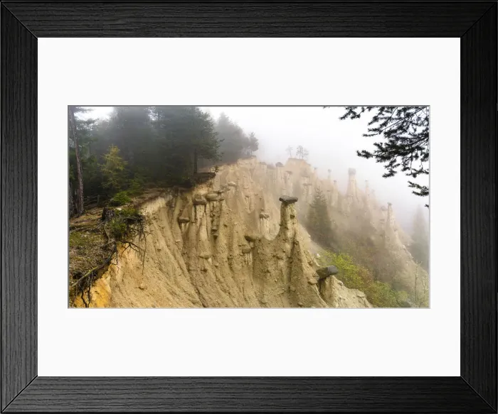 Framed Print : Earth Pyramids and woods in the autumn mist, Perca (Percha), province of Bolzano Framed Print : Earth Pyramids and woods in the autumn mist, Perca (Percha), province of Bolzano