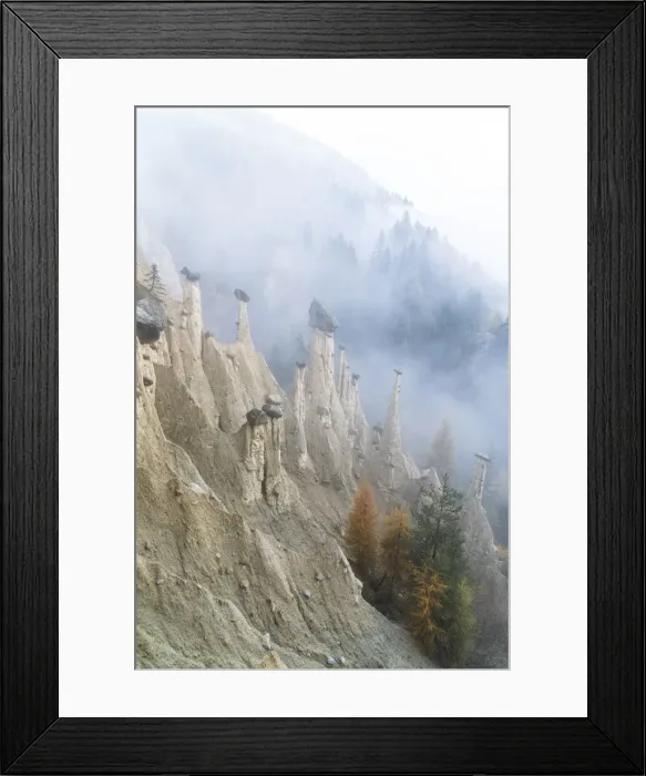 Framed Print : Colorful trees on rocks of the Earth Pyramids in autumn, Perca (Percha)
