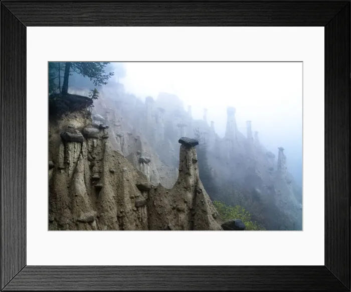 Framed Print : Fog over the Earth Pyramids, Perca (Percha), province of Bolzano, South Tyrol, Italy Framed Print : Fog over the Earth Pyramids, Perca (Percha), province of Bolzano, South Tyrol, Italy