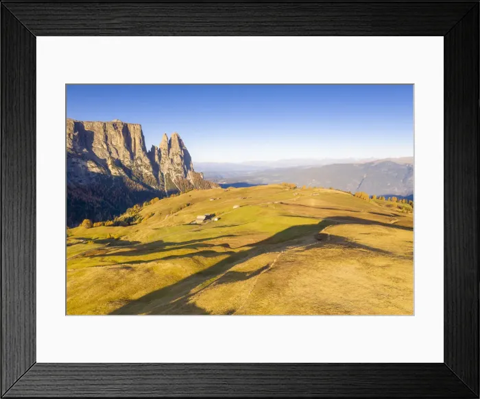 Framed Print : Aerial view by drone of autumn colors at Alpe di Siusi (Seiser Alm Framed Print : Aerial view by drone of autumn colors at Alpe di Siusi (Seiser Alm