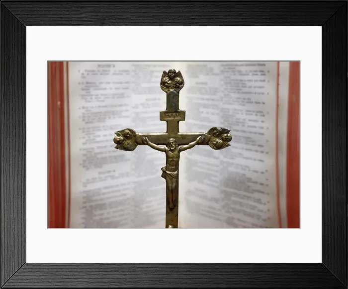 Framed Print : Crucifix and Bible, Saint Gervais, Haute Savoie, France, Europe Framed Print : Crucifix and Bible, Saint Gervais, Haute Savoie, France, Europe