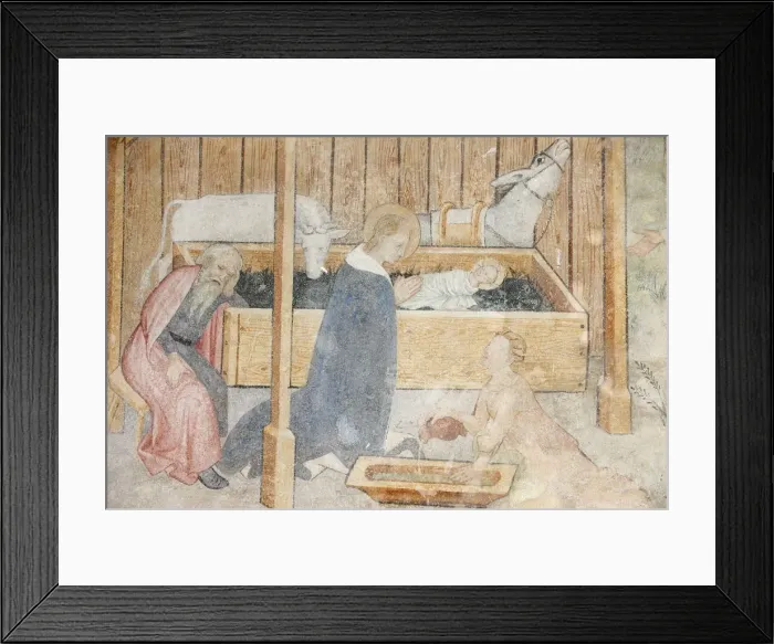 Framed Print : Fresco of the Nativity scene, Abondance abbey church, Abondance, Haute Savoie, France Framed Print : Fresco of the Nativity scene, Abondance abbey church, Abondance, Haute Savoie, France